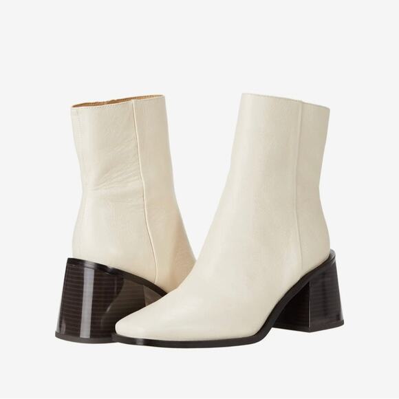 SAM EDELMAN WINNIE Ivory Leather Block Heel Bootie Women’s Size 8 - Picture 1 of 16